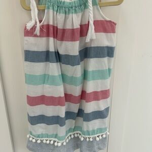 Striped Pom-Pom Sundress in Mint, Coral & Blue